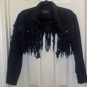 AKIRA fringed cropped jean jacket